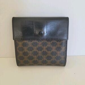 Celine Macadam Vintage Wallet Purse Leather Black Bifold ID Medium Compact Logo